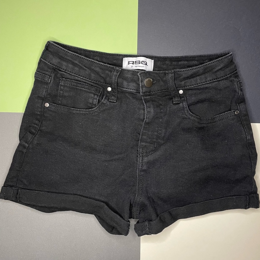 Black High Rise Denim Shorts